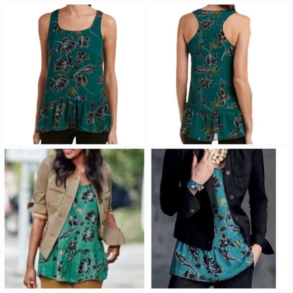 🔺️Cabi Green "Zoe" Falling Flowers Peplum Sleeveless Top Small - Picture 1 of 11